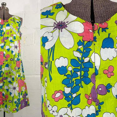 Vintage Floral Shift Dress Sleeveless Scooter Flower Power Mod Flowers Hecht's NOS Deadstock Curvy Volup Large XL 1960s 