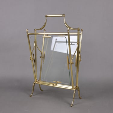 1950s Maison Bagues Magazine Rack | French Brass & Glass Magazine Holder | Vintage Hollywood Regency Decor | Mid-Century Book Stand 