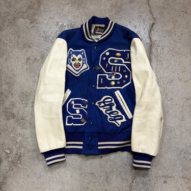 Vintage 1950s 60s Shawl Blue White Snap Button Varsity Jacket Men’s 42 