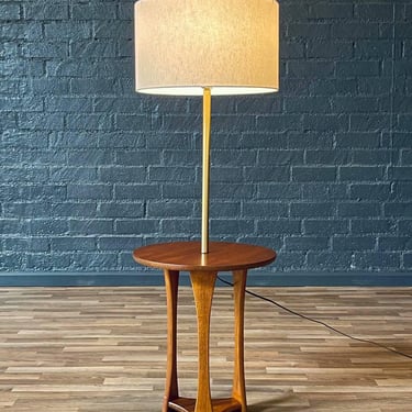 Mid-Century Sculpted Walnut Floor Lamp w/ Side Table, c.1960’s 