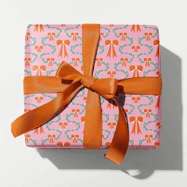 Pink Holly and Bows Pattern Gift Wrap Sheets