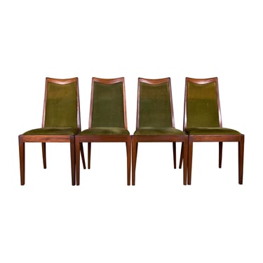 Mid-Century Modern G-Plan Teak Dining Chairs W/ Green Velvet - Set of 4 