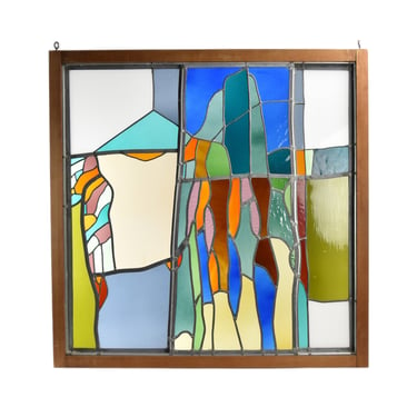 Fabulous Modern Abstract Landscape Stained Glass Window Recessed Middle Section 