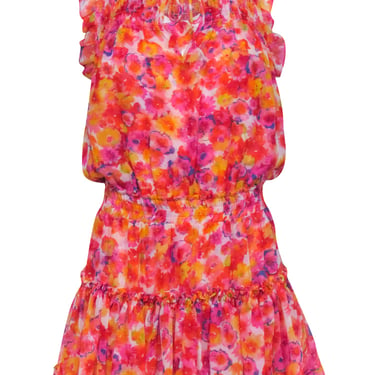 MISA Los Angeles - Pink, Orange, & Yellow Floral Smocked Bodice & Waist Dress Sz S