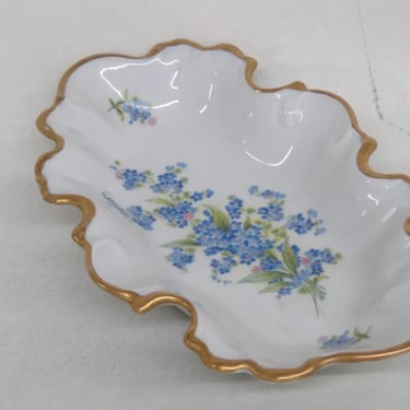 Limoges France Forget Me Not Flowers Scalloped Edge Relish Candy Nut Dish 3677B