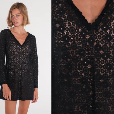 Black Lace V Neck Sheer Summer Mini Dress Black Lace V Neck Sheer Summer Mini Dress