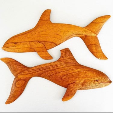 Midcentury Teak Wall Dolphins - a Pair 