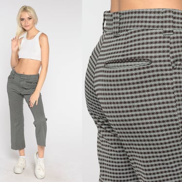 70s Levis Trousers Brown Houndstooth Pants Grey Checkered High Waist Straight Leg Slacks Cropped Ankle Pants Hippie Vintage 1970s Medium 31 