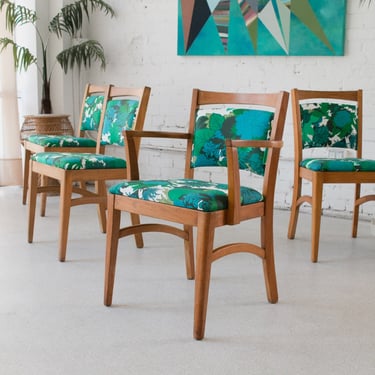 Set of 4 Green & Blue Flower Print Dining Chairs