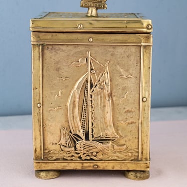 Antique English Brass &quot;Victory&quot; Tea Caddy