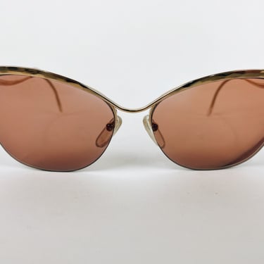 Vintage 70s-80s Half Rim V Frame Rose Gold Lens Prescription Sunglasses by Logo Paris | Pink, Champagne, Girly, Sexy, Retro, 