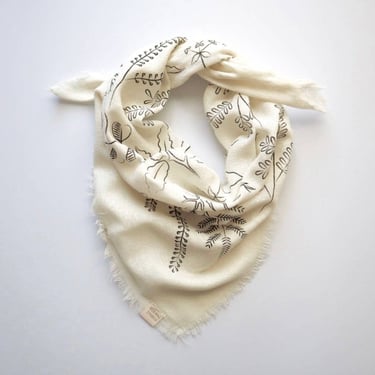 Raw Silk Botanical Bandana in Cream