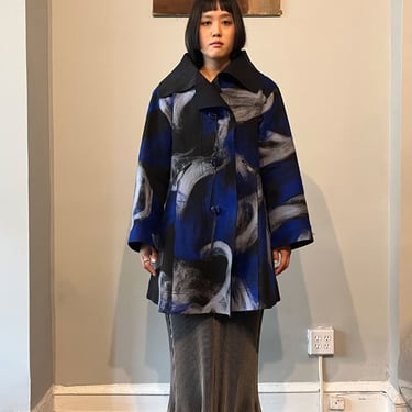 Issey Miyake Blue Marbled Wool Felt Coat 