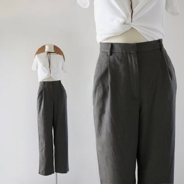 dark olive wool trousers - 28.5 - vintage 90s pleat front winter womens pants dark green tie 6 