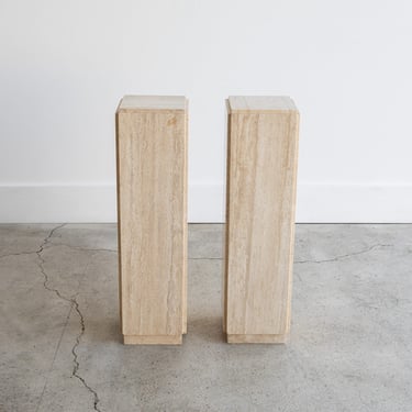 Vintage Italian Travertine Pedestals | Group of 2 | 1980s | Made in Italy 