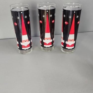 Set of 3 Retro Santa Clause Design Highball Tumblers 