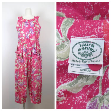 Vintage 1980s Laura Ashley jumpsuit cotton floral overalls oversized Ireland 
