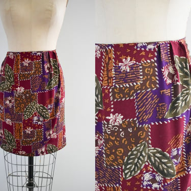 1990s Printed Faux Wrap Mini Skirt 