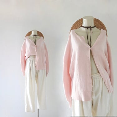 lambswool + angora cardigan - xl - vintage 90s y2k pink wool extra large womens pastel cottage sweater 