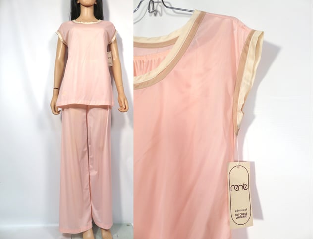 Vintage 70s/80s Deadstock Pink Pajama Loungewear Set With Colorblock Trim Size S/M 