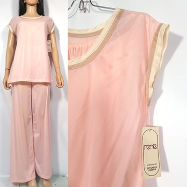 Vintage 70s/80s Deadstock Pink Pajama Loungewear Set With Colorblock Trim Size S/M 