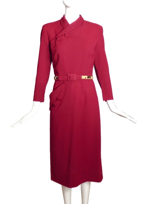 1940s Claret Wool Knit Dress, Size-4