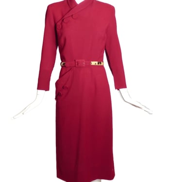 1940s Claret Wool Knit Dress, Size-4