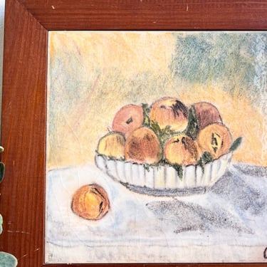 Still Life Bowl of Peaches tile art with wood Frame 
