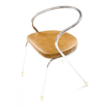 Vintage Mid Century Tubular Chrome Bauhaus Style Children’s Chair— Tan Leather 