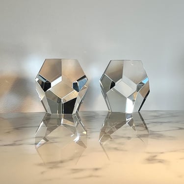 Pair of crystal Dodecagon (12-sided) paperweights 