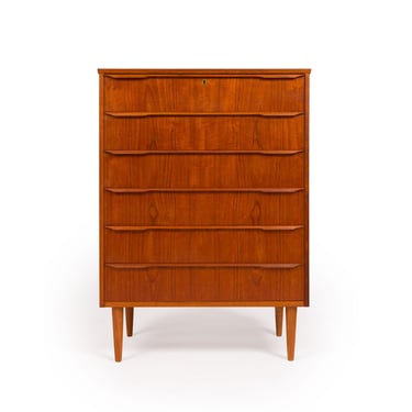 Danish Mid-Century Modern Six-Drawer Teak Tallboy Dresser 1960s 