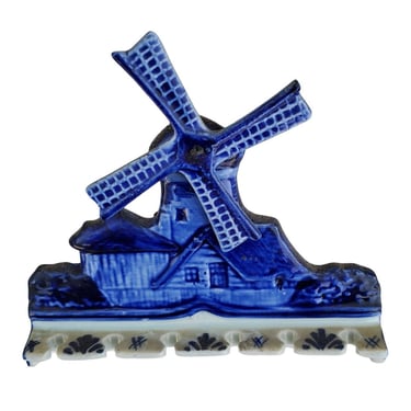 Vintage Royal Delft Blue Hand Painted Windmill Spoon Holder Rack Ceramic (M6) 