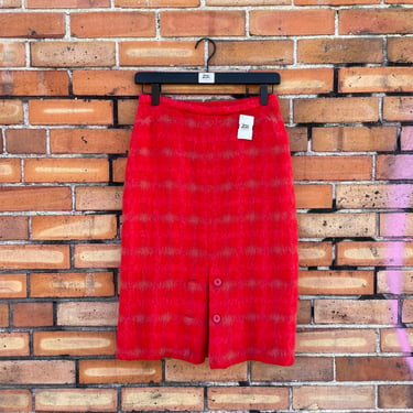 vintage 60s red plaid mohair wool pencil skirt / 27 s small 