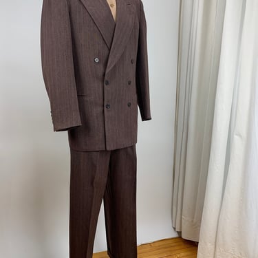 1940S Double Breasted Suit - Wide Notched Lapel - All Wool Tonal Stripe Fabric - Pleated Baggies - Ventless Back - Men's Medium - 40 Regular 