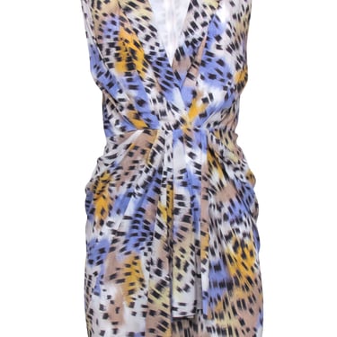 IRO - Ivory w/ Blue &amp; Orange Abstract Print Sleeveless Dress Sz 2