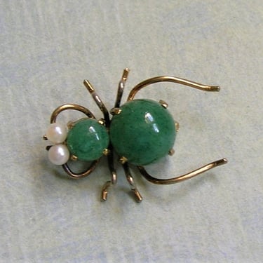 Vintage Sterling Vermeil Gump's Bug Pin With Green Glass and Pearls, Costume Insect Bug Pin, Old Insect Pin (#4244) 