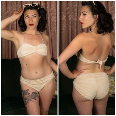 1940s Bathing Suit - Documented 1948 Cole of California Stunner Swimsuit in Cotton Terry Cloth 
