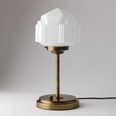 Desk Lamp - Hand Blown Glass - Brass  Lighting - Table Lamp - Art Deco Light - Dimmable 