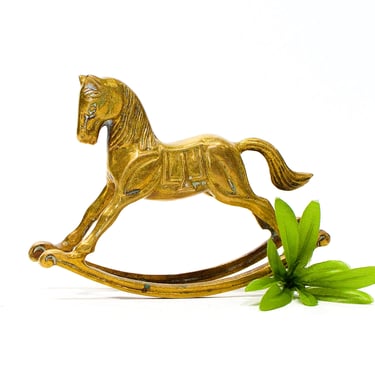 VINTAGE: Solid Brass Rocking Horse Figurine - Brass Figurine - Brass Animal - Kids Room - Nursery - SKU 14-D2-00011979 