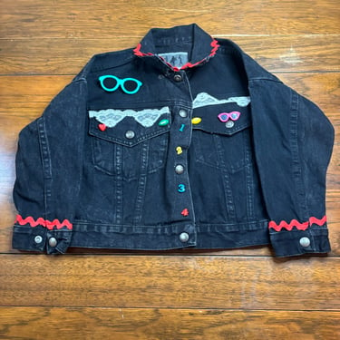 Vintage 80's Brittania Black Jean Jacket with Buttons, Size 5-6 