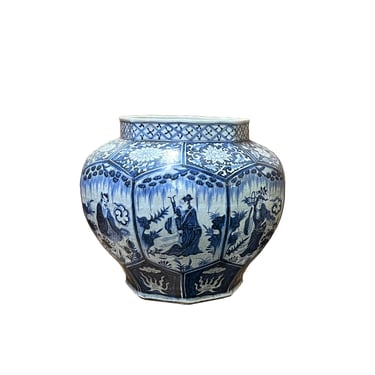 Chinese Vintage Blue White Porcelain Octangle Round Fat Body Pot cs7440E 