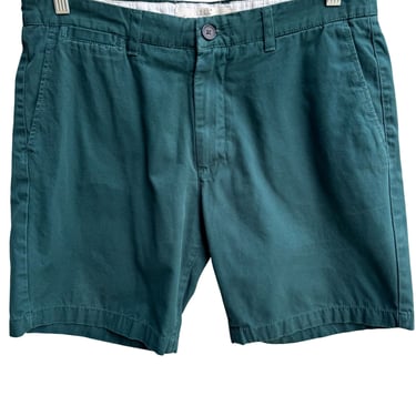H&M L.O.G.G Mens Green Khaki Cotton Flat Front Preppy Golf Casual Deck Shorts 33