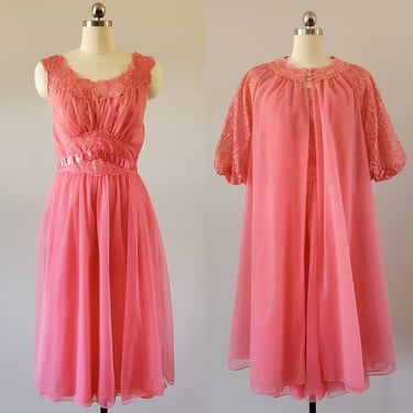 60s 2pc Vanity Fair Lingerie Set - Nightgown and Peignoir - 60's Bridal Trousseau 1960s Women's Vintage Size XS/S 