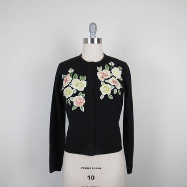 Vintage Laura Ashley embroidered wool cardigan sweater floral 