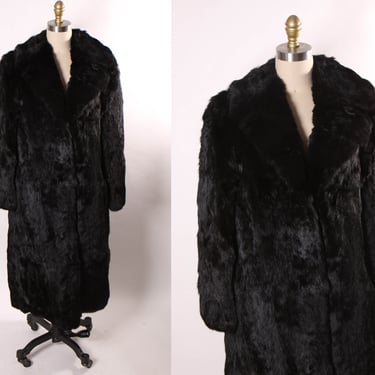 Late 1970s Early 1980s Black Rabbit Fur Full Length Long Sleeve Coat -M 