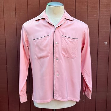Pristine Pink And Black Gabardine 1950s Sport Shirt by Sandy MacDonald M 