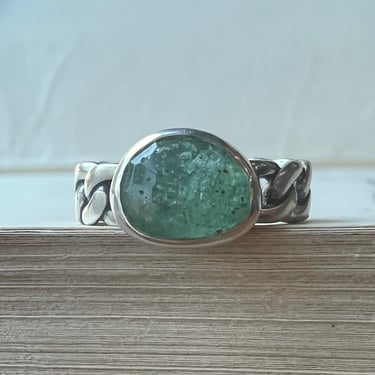 Chain Silver Band - Emerald - Size 7.25