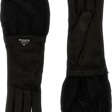 Prada Women Logo Nylon Leather Gloves