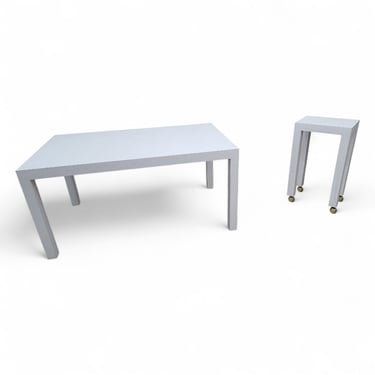 MCM Milo Baughman Style White Laminate Parsons Dining Table with Bar Table - Set of 2