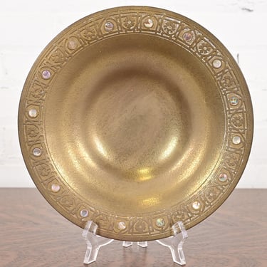 Tiffany Studios New York Bronze Doré Bowl With Abalone Inlay